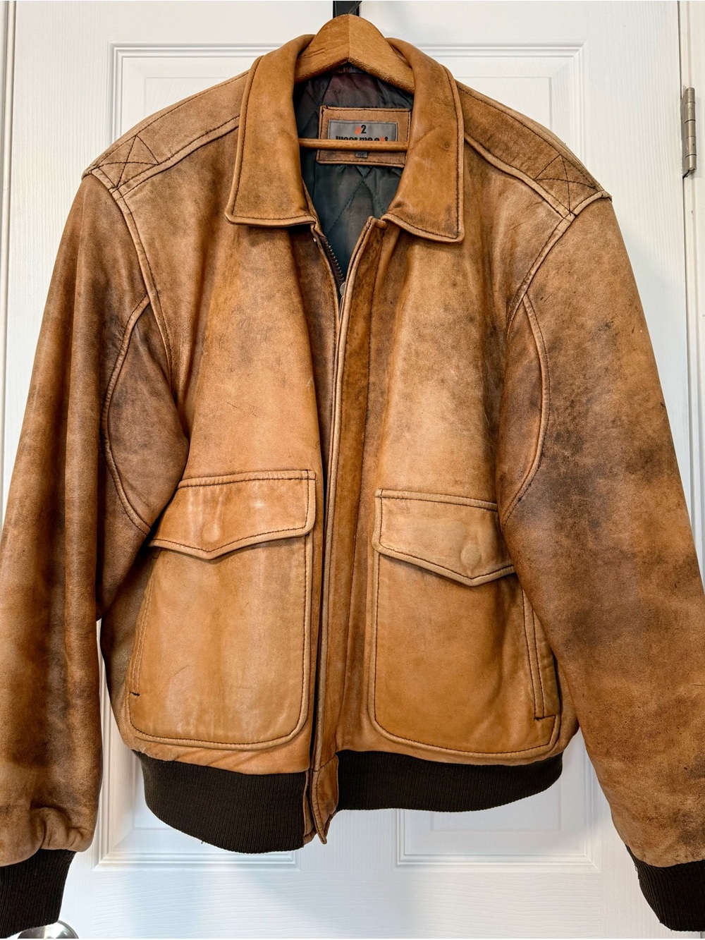 U2 Wear Me Out Distressed Brown Leather Bomber Jacket
